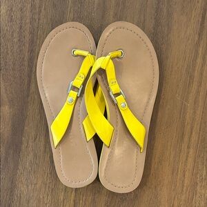 Kelly and Katie Yellow and Tan Flip Flops